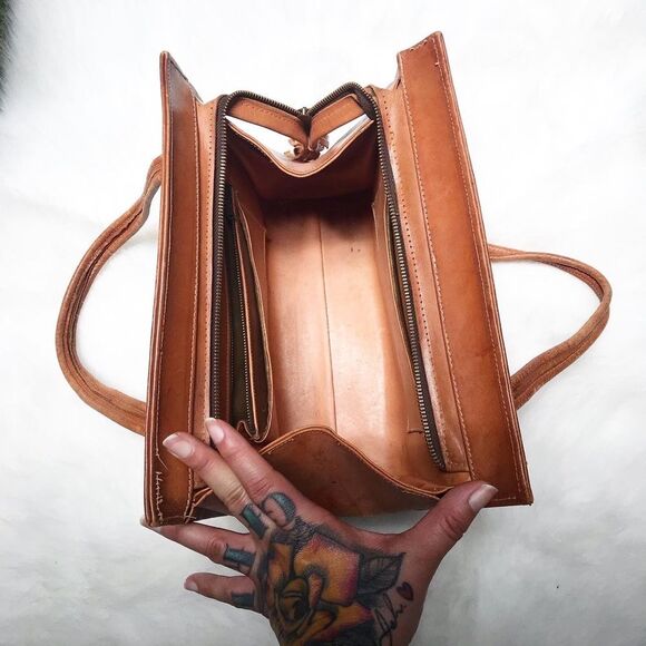 TOOLED BROWN LEATHER 1950’s 50s Mexican Cacti & Donkey Vintage Purse Handbag Bag - Picture 3 of 8